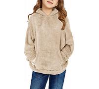 Runcati Sudadera para Niñas Sudadera con Capucha Fuzzy Teddy Forro Polar Sudaderas con Capuza y Bolsillos Tiempo Libre Cálida Niños Hoodies, caqui, 6-7 años