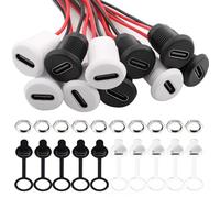 RUNCCI-YUN 10 Piezas conector hembra USB C,Conector soldar montaje en panel USB C de 2 Hilos,con Cubiertas Antipolvo y Tuercas, función PD Con 150mm 24 AWG Cable, Negro Blanco