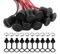 RUNCCI-YUN 10 Piezas conector hembra USB C,Conector soldar montaje en panel USB C de 2 Hilos,con Cubiertas Antipolvo y Tuercas, función PD Con 150mm 24 AWG Cable, Negro