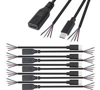 RUNCCI-YUN 10Pcs conector tipo C USB macho fêmea,28AWG 5V 3A 4 pin USB cable desnudo conector,conector usb de soldadura,USB Pigtail Cable, com transmissão de dados para DIY(25 cm)