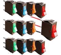 RUNCCI-YUN 12 Pcs Interruptor Coche Rocker 12V, Impermeable Interruptor de palanca LED SPST 3 Pines 2 Posiciones 12 V/24 V/125 V/250 V-10A con alambres previamente Rojo/Amarillo/Verde/Azul