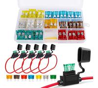 RUNCCI-YUN 120 Pcs 12v Fusibles Coche Motocicleta,Estándar Fusibles Coche Fusibles Planos Cuchilla Fusible+ 16 AWG Standard Portafusibles ATO Portafusibles en Línea (5A 7.5A 10A 15A 20A 25A 30A)