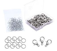 RUNCCI-YUN 130pcs Inoxydable Fermoirs à Homard kit, 65pcsAnneaux de Saut en Acier Inoxydable +65pcs Fermoirs à Homard, pour Boucle d'oreille Bracelet Collier Bijoux, Couleur Acier Inoxydable kit