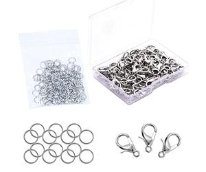 RUNCCI-YUN 130pcs Inoxydable Fermoirs à Homard kit, 65pcsAnneaux de Saut en Acier Inoxydable +65pcs Fermoirs à Homard, pour Boucle d'oreille Bracelet Collier Bijoux, Couleur Acier Inoxydable kit