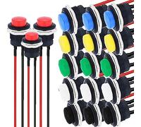 RUNCCI-YUN 18pcs pulsador mini 12v,pulsador momentaneo,16mm interruptor pulsador, Cableado Pulsador 12V ON/Off,interruptor pulsador redondo para Trompeta de Coche,Timbre de Casa