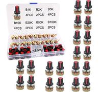 RUNCCI-YUN 20 Pcs Rotativo Potenciómetro Kit, 3 Terminales B-Tipo Estéreo Audio Potenciómetro con Perilla, para Arduino (B1K / B2K / B5K / B10K / B20K / B50K / B100K)