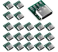 RUNCCI-YUN 20PCS USB 3.1 Tipo C Conector Placa DIY Serial Basic Breakout Hembra Conector USB Tipo C Breakout Board con PCB convertidor para Cable de Datos Cable de Transferencia de Cable