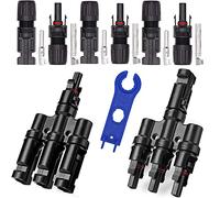 RUNCCI-YUN 3 par Solar Panel Cable Conector, Conector Solar Fotovoltaico+1 par Rama T Conectores MFFF y MMMF,Macho/Hembra Impermeable Conectores de Cable de Panel para Sistema Fotovoltaico
