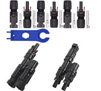 RUNCCI-YUN 3 parSolar Panel Cable Conector, Conector Solar Fotovoltaico+1 par Rama T Conectores MMF+FFM,Macho/Hembra Impermeable Conectores de Cable de Panel Solar para Sistema Fotovoltaico