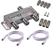 RUNCCI-YUN 3 vías TV Splitter Antena TV Cable de Banda Ancha Splitter Kit 1 Entrada 3 Salida Macho a Hembra Cable Coaxial Adaptador de Divisor con Cable Coaxial de 2 * 1,5 m Cable