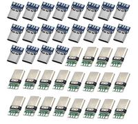 RUNCCI-YUN 40Pcs USB 3.1 Tipo C Conector Soldadura USB Tipo C de 24 Pines con Adaptador de Toma de Corriente para Tarjeta PCB para soldar módulo de Soporte de Tarjeta PCB de Cable
