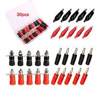 RUNCCI-YUN 4mm Conector Banana, 4mmConector Altavoces,Conector de Terminal del Altavoz del, para Altavoces de Alambre, Placa de Pared y Jack de Audio+pinzas de cocodrilo aisladas