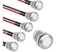 RUNCCI-YUN 5×12mm Impermeable Momentáneo Pulsador metal, Provisional Mini Botón, Pulsador Redondo,para Trompeta de Coche, PC, Lámpara de Mesa, Timbre de Casa(Cabeza Plana Pre Cableado de Botón)