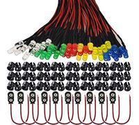 RUNCCI-YUN 50Pcs 5mm Luces LED de Diodo 12V DC Pre Wired LED Diodos Emisores de Luz Lámpar 60Pcs 5mm Plástico Soporte de LED Clip Montaje+ 10Pcs Conector de batería de 9V