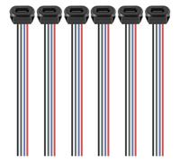 RUNCCI-YUN 6 Piezas conector hembra USB C,Conector soldar montaje en panel USB C de 4 Hilos,Con Hebilla de Ranura a Presión, función PD Con 150mm 24 AWG Cable, Negro