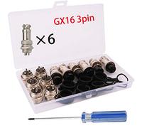 RUNCCI-YUN 6Pcs GX16-3Pin Aviación Conector, 5A Aviación Enchufe, 16MM Rosca Metal Macho Hembra Panel Aviación Conector Enchufe, con Goma Tapa Protectora y Destornillador Phillips