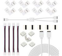 RUNCCI-YUN Conector de tira LED,Conector LED RGB de 10mm que incluye 8x conectores en forma de L, Cable divisor de 2 vías, 4x puentes conectores de tiras