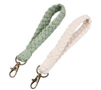 Rundago 2 Piezas Llavero Macramé, Llavero de Cordón de Muñeca 18 cm, llavero de Cuerda Hecho a Mano Pulsera, para llaves de Coche, Monedero de Teléfono (Blanco, Verde)