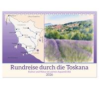 Rundreise durch die Toskana (Tischkalender 2026 DIN A5 quer), CALVENDO Monatskalender: Kultur und Natur im zarten Aquarell-Stil