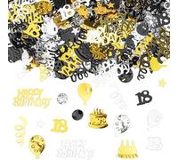 RUNEAY Confeti Cumpleaños 18 año, 1000 Piezas Confeti HAPPY BIRTHDAY Decoración Mesa Cumpleaños, Brillante Confeti Estrellas Decoracion Cumpleaños Mesa para 18 año Cumpleaños Fiesta (Oro Negro)