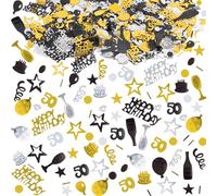 RUNEAY Confeti para Fiesta Cumpleaños 50 Años - 1000 Piezas HAPPY BIRTHDAY Decoración Mesa con Estrellas Brillantes (Oro Negro)