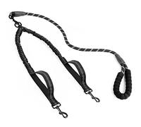 RUNEAY Correa doble para 2 perros, color negro, mediano, nailon, 90 cm, cierre de rosca, para perros pequeños, medianos y grandes