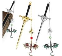 RUNEAY Marcador de espada de dragón para cumpleaños, marcapáginas de metal con colgante de cristal, regalos para lectores amantes de los libros plata metal encanto fantasía dragón único