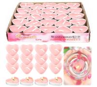RUNEAY Velas de té con forma de corazón, color rosa, 50 unidades, decoración romántica para boda, compromiso, propuesta de matrimonio, Marry Me