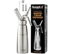 Runesol Sifón Cocina Acero Inoxidable Profesional 500ml, Sin Fugas, 3 Acero Boquillas, Sifón de Cocina para Espumas, Siphon Nata Montar para Decorar Pasteles, Postres, Ideal Productos de Cocina
