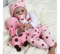 RUNGQIANY Muñeca Bebé Realista con Conjunto Rosa de Lunares 55 cm Incluye Accesorios y Peluches Bebe Reborn Hecho a Mano Reborn Niña Niños y niñas Regalo de Juguete Bebes Reborn Baratos