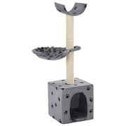 Runheo Árbol rascador para gatos con columnas de sisal y felpa, 105 cm de altura, gris con impresión de patas, árbol de escalada estable y muebles rascadores para interiores, con columpio, cueva y