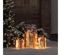 Runheo Caja de regalo decorativa 3 unidades en blanco cálido 20 x 20 x 20 cm PET con fuente de alimentación USB, decoración LED para árbol de Navidad para Adviento, invierno y decoración festiva del