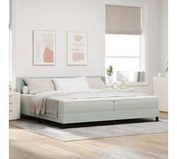 Runheo Cama con somier con colchón gris claro, 200 x 200 cm, poliéster, diseño moderno, cabecero ajustable, cama imperial, para un sueño reparador