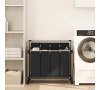 Runheo Organizador de ropa sucia de 4 compartimentos, color negro, con marco de acero y ruedas, 96 x 40 cm, con asa, bolsa de lavandería de poliéster, plegable para lavadero, dormitorio y hogar