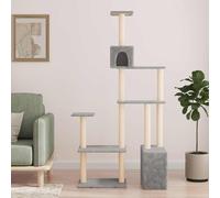 Runheo Rascador con pilares rascadores de sisal y funda de felpa, gris claro, 177,5 cm de altura, árbol escalador de varios niveles con cueva y superficies de descanso, modelo de material de madera