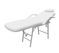 Runheo Tumbona ajustable de piel sintética, color blanco, plegable, 186 cm de longitud, base de acero, bolsa de transporte incluida, silla de masaje para salón, spa y tratamientos móviles