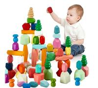 RunHero 58 bloques de madera de apilamiento Montessori Toys 2 3 4 5 6 años Old Preschool Education Sensory Toys Building Blocks Games Kids 3 4 5 6 Year Old Boys & Girls Birthday Gifts (58 unidades)