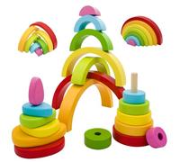 RunHero Montessori 3 en 1 juguete apilable bloques de madera arco iris juguete de motricidad Grimms bloques de construcción a partir de 3 años regalo para bebés de más de 3 años