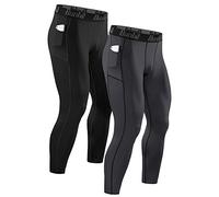 Runhit 2 Piezas Mallas Deporte Hombre con Bolsillos Compresion Pantalon Leggins Chandal Hombre Leggings Térmicos para Running Gym Yoga Moto Trekking Montaña Caza Jogger Muay Thai Golf Snowboard Ski