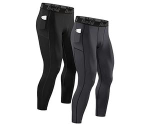 Runhit 2 Piezas Mallas Deporte Hombre con Bolsillos Compresion Pantalon Leggins Chandal Hombre Leggings Térmicos para Running Gym Yoga Moto Trekking Montaña Caza Jogger Muay Thai Golf Snowboard Ski