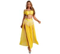 Runhomal adulto Belly Dance traje mujer 2 piezas set traje de danza del vientre para las mujeres Halloween fiesta festival de música amarillo S