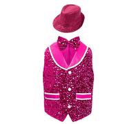 Runhomal - Chaleco de terciopelo con pajarita + sombrero con lentejuelas brillantes de 9 a 10 años