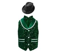 Runhomal - Chaleco de terciopelo con pajarita + sombrero con lentejuelas brillantes para niños, 15 - 16 años