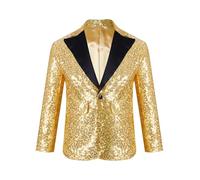 Runhomal - Chaqueta de lentejuelas para niño, manga larga, traje de baile, moderno, jazz Hip Hop lentejuelas, traje de boda, cóctel ceremonia espectáculo de 5 a 16 años, dorado, 11-12 años