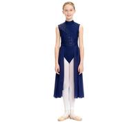 Runhomal Chica Niños Vestido Danza Lírica Moderno Vestido Patinaje Artístico Rhinestone Leotardo Baile Clásico Ballet, azul marino, 11-12 Años