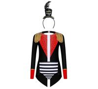 Runhomal Circo Mago Styling Suit Girl Set 4 piezas brillantes Flecos Justaucrops Combinación + Diadema de plumas mágicas Halloween 6-16 años, negro 9-10 años