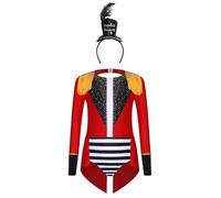 Runhomal Circo Mago Styling Suit Girl Set 4 piezas brillantes Flecos Justaucrops Combinación + Diadema de plumas mágicas Halloween 6-16 años, rojo negro a 7-8 años