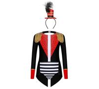 Runhomal Circo Mago Styling Suit Girl Set 4 piezas brillantes Flecos Justaucrops Combinación + Diadema de plumas mágicas Halloween 6-16 años, negro y rojo B 13-14 años