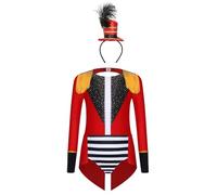 Runhomal Circo Mago Styling Suit Girl Set 4 piezas brillantes Flecos Justaucrops Combinación + Diadema de plumas mágicas Halloween 6-16 años, rojo 7-8 años