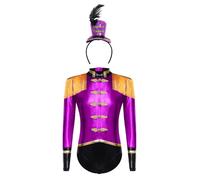 Runhomal Circo Mago Styling Suit Girl Set 4 piezas superficie brillante Flecos Justaucrops vestido + invernadero - Cabeza de plumas mágicas Halloween morado 5-6 años